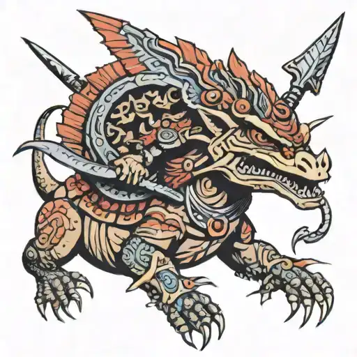 Aztec Warrior Riding An Axolotl