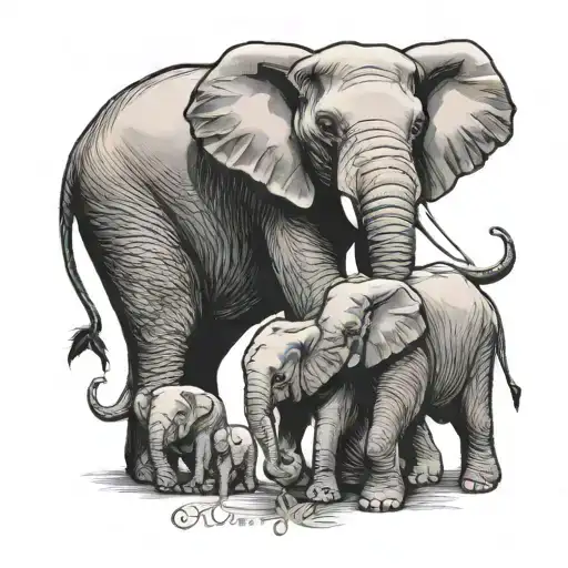 Mom Elephant & 3 Babies All Holding Hands