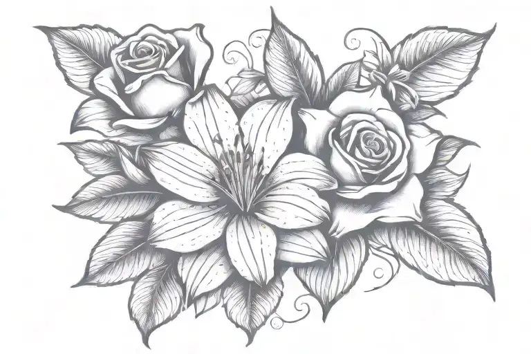 Rose And Lilly Flower No Leaves And Fingerprint Heart