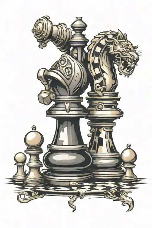 Chess Pawn And Hacking Themed Tattoo Featuring Elements