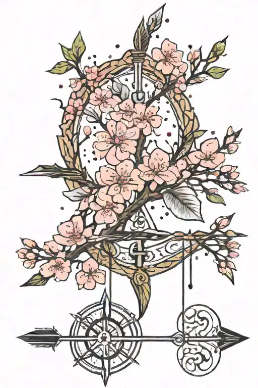 Arrow And Cherry Blossom Tree Branch Surrounded My Rain