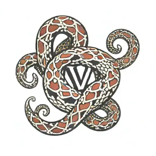 A Seductive Snake Intertwining With The Letters 'Vay' In A Blackwork Style