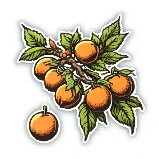Scratch N' Sniff Sticker That Has A Peach Tree With A Large Sun In The Background
