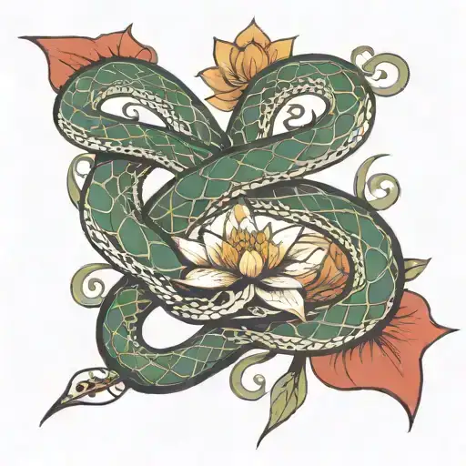 Calm Snake Coiled Around A Trishul Surrounded By Lotus Flower