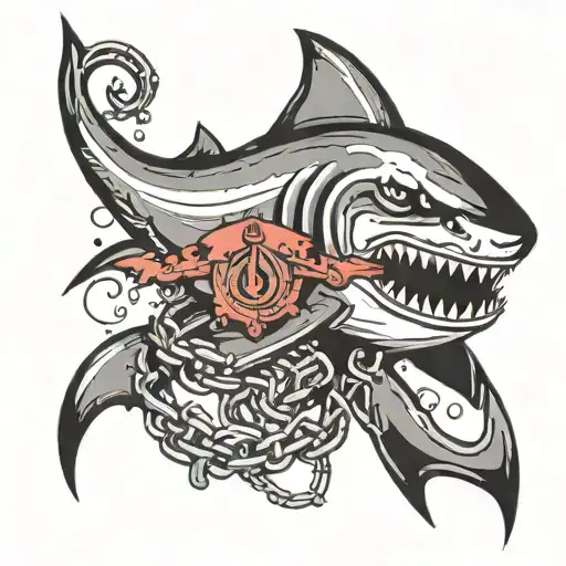 Shark Breaking Its Chains Wrapped Weighed By An Anchor