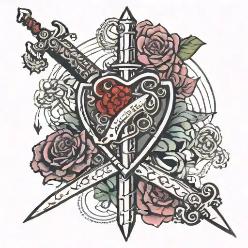 A Sword With Half Heart And Half Brain With Text Nosce Te Ipsum And The Theme Should Be Geometric