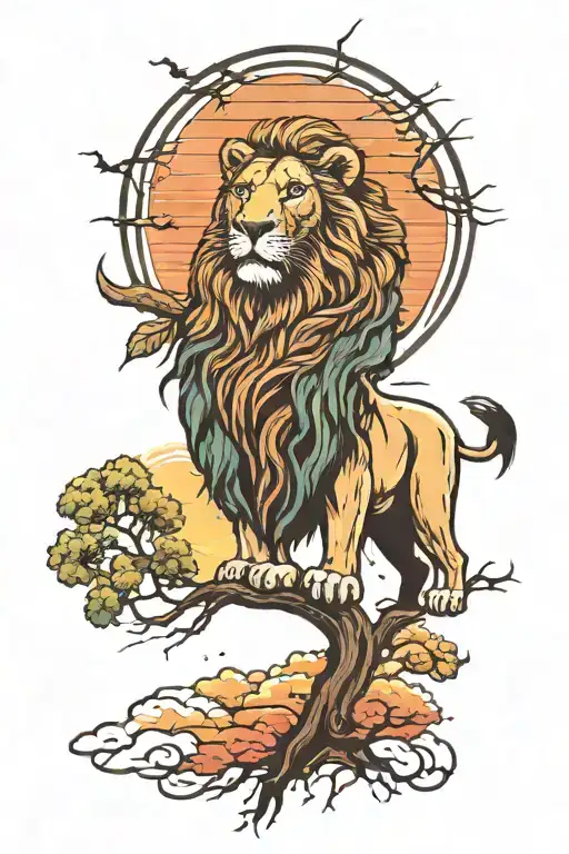 Lion Head And Trees Colors Sunset Sky