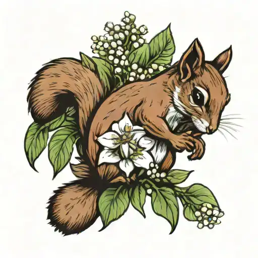 Squirrel Amoungst Lily Of The Valley Flower Bouquet