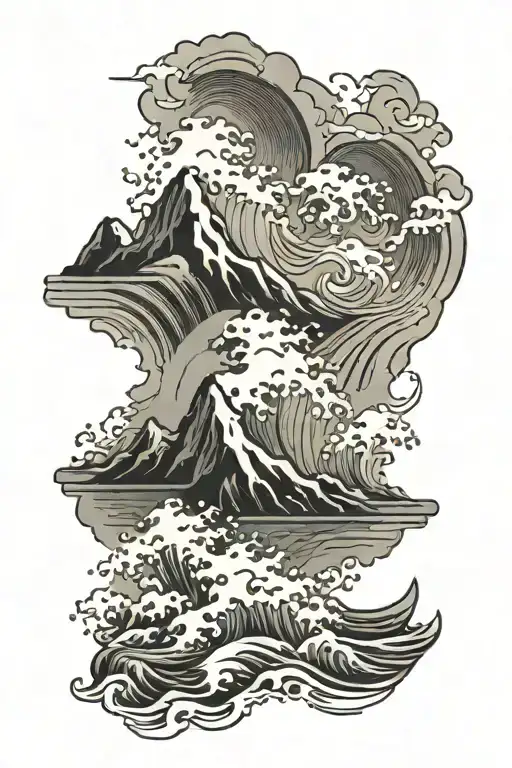 Mountain Waves Crashing In The Background Black Grey