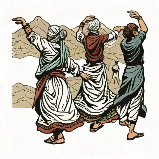 A Line Of People Doing The Kurdish Dance And Behind Them Is A Mountain In The Background