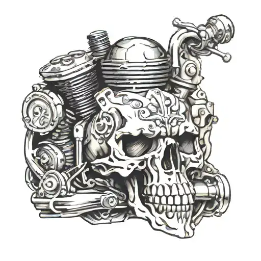 A Motorcycle Engine Block With A Skull