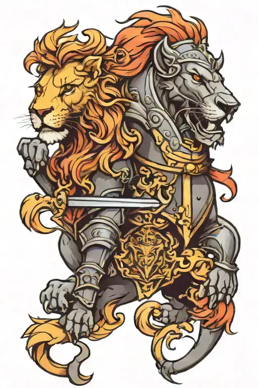 Knight And Lion Fused Together One Of Them