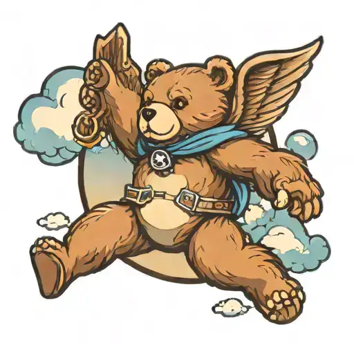 Teddy Bear Flying Into Hevens Gates Sky