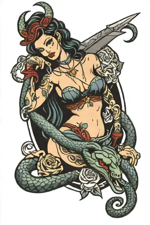 Lilith Holding A Snake And A Dagger In A Mysterious Pose