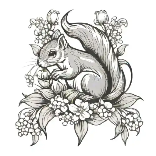 Squirrel Around Lily Of The Valley Flower