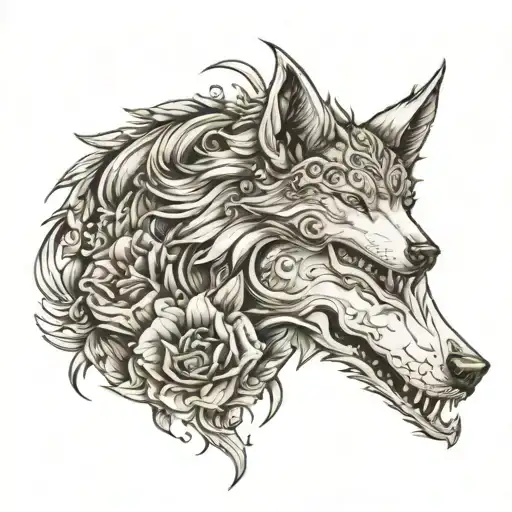 Tattoo That Is A Combination Of An Angel And A Wolf