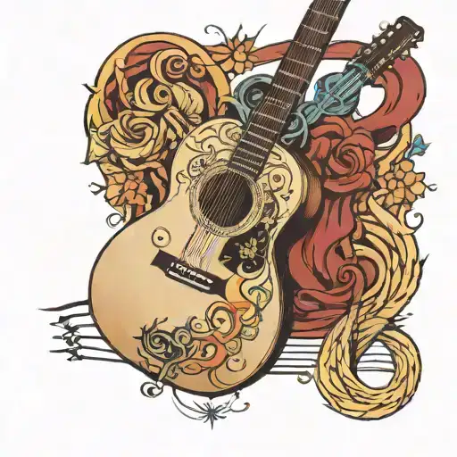 A Guitar With Its Strings Connected To A Fishook