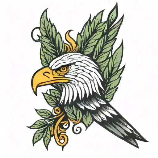 Eagle Head With Laurel And Scroll