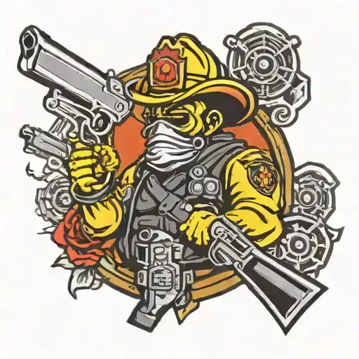 Fire Fighter Logo With Bandit Holding Revolvers