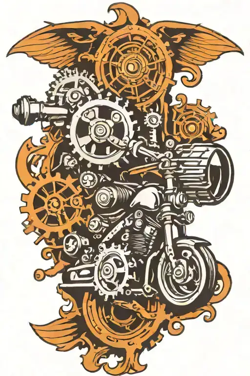 Car Silhouette With Gears Engine Motorcycle Riding