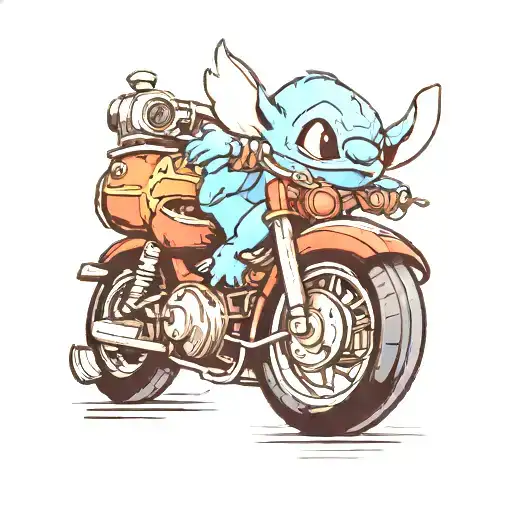 Disney Stitch On A Motorbike Racing