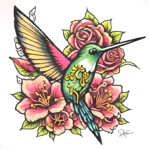 Hummingbird Flower Cancer Ribbon