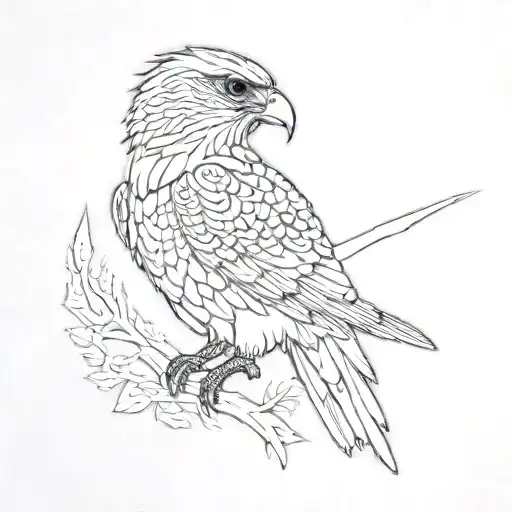Minimal Line Art Hawk Midflight Pierced