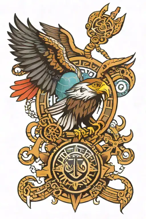 Aztec Symbol With Eagle Globe And Anchor Center Surrounded