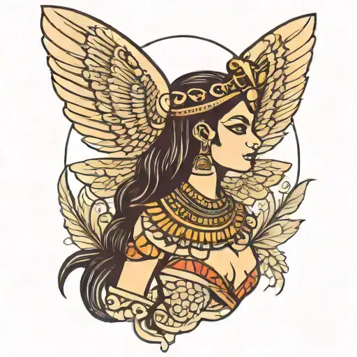 Egyptian Goddess With Wings On Back Of Next Above Back