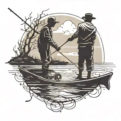 A Minimalist Tattoo Design A Silhouette Of A Father And Daughter Fishing Together