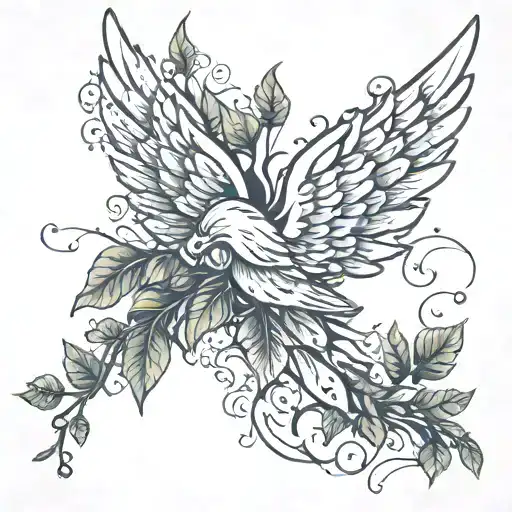 Branch With Leaves And Angel Wings Wrapped Around The Forearm