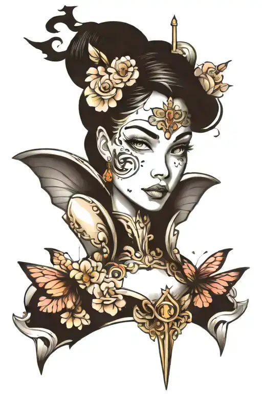 Blooming Princess With Butterfly Wings Holding Sword