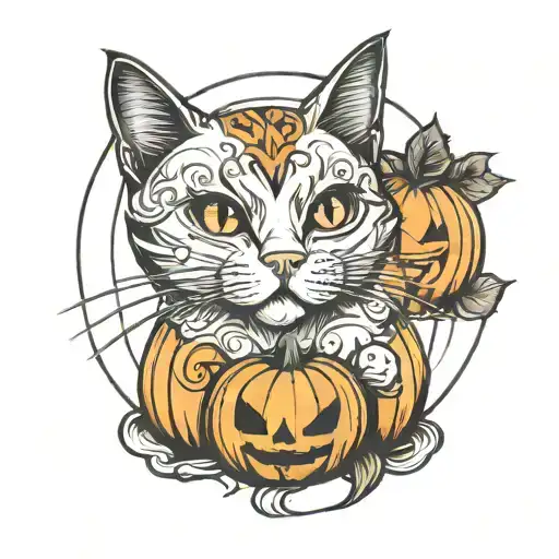 Cat Outline With Pumpkin