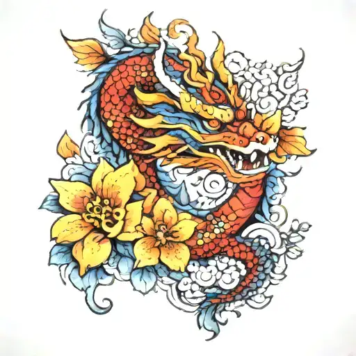 A Manga-inspired Small Chinese Dragon Surrounded By Intricate Flowers