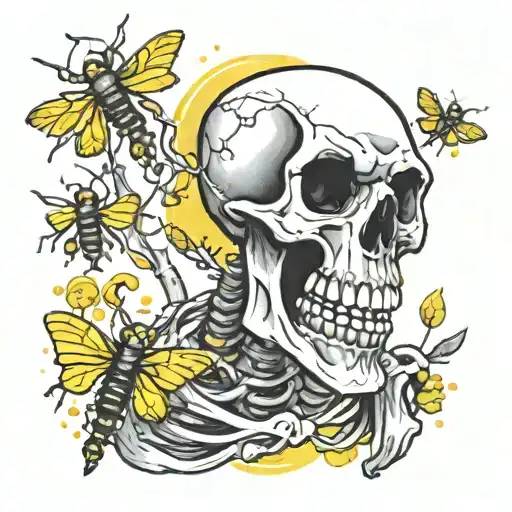 Laughing Skeleton With Yellow Insects