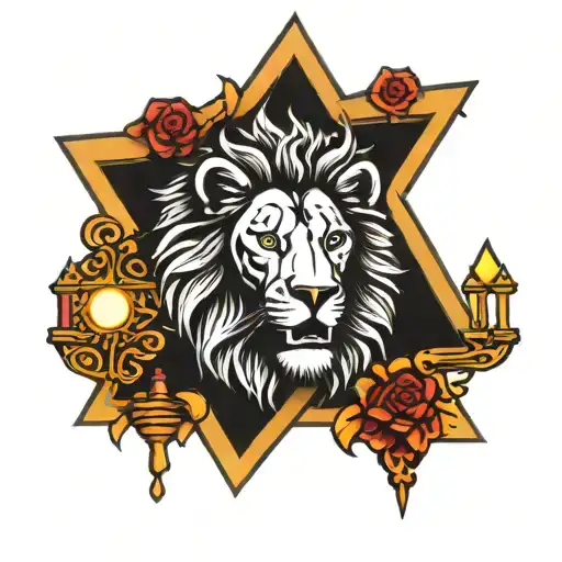 Lion And A Menorah Star Of David