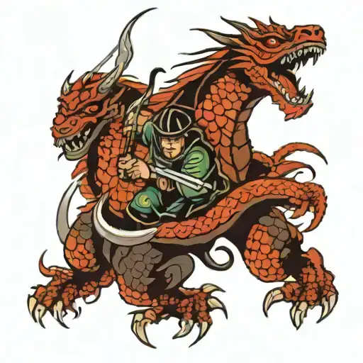 Japanese Warrior Battling A Dragon Intertwined Representing The Client's
