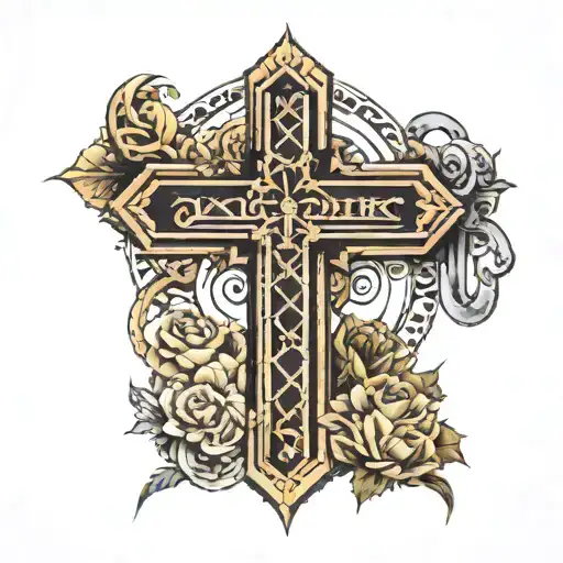 Christian Cross Connected To Two Roman Numeral Dates Stacked On Each Other