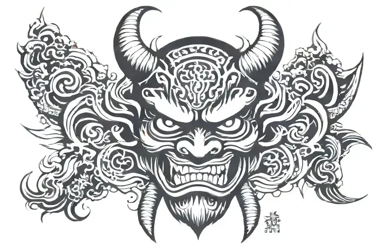 Japanese Style Tattoo Oni Mask