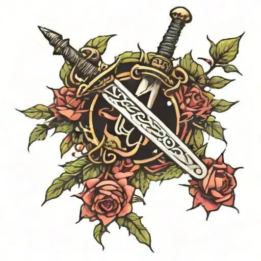 Midevil Sword Intertwined Thorns Wrapped No Flowers