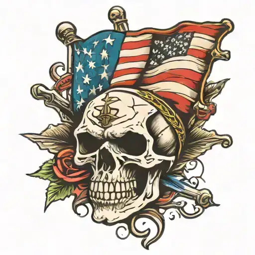 Army Skull With American Flag