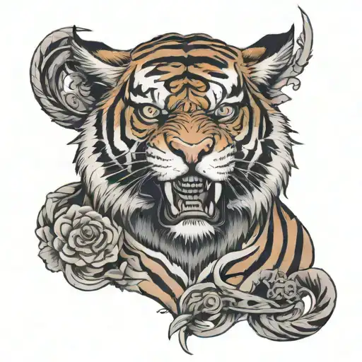 Tiger With Grim Reaper Chest Peice