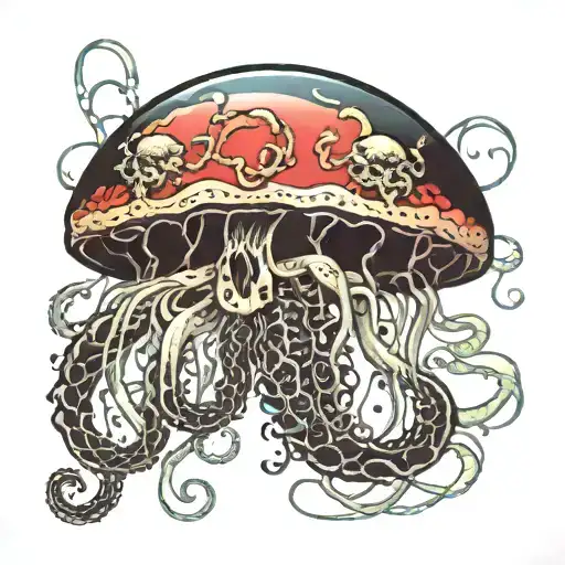 Jellyfish In Black Style With Angry Snakes