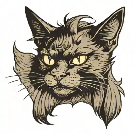 Black Cat Head With Pointy Ear Hair Ear Hairs Fluffy Cute And Fierce