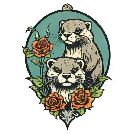 A Buffal And Otter Holding A Rose