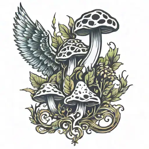 Shrooms And Weed Leaves Forming Steam Rising Phoenix