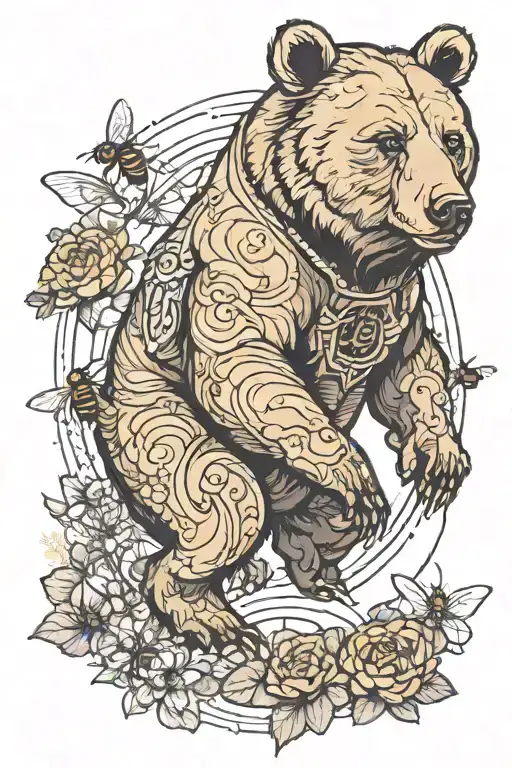 Bear With Bee Flying