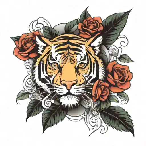Tiger With Roses And A Skull