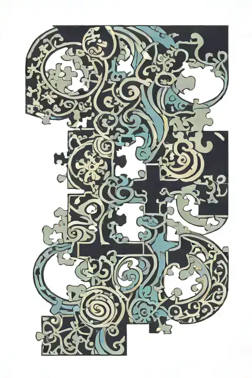 Puzzle Pieces Forming Intricate Patterns Representing Faith Marriage Sports