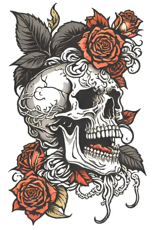 Skull And Bleeding Black Rose